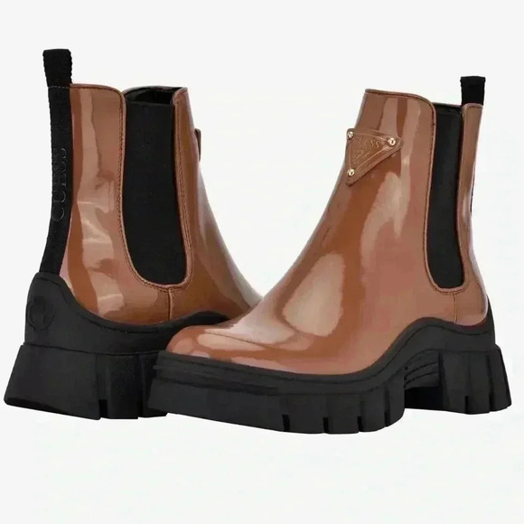 GUESS Womens Brown Goring Lug Sole Hestia Round Toe Block Heel Booties Size 5 - Picture 14 of 16